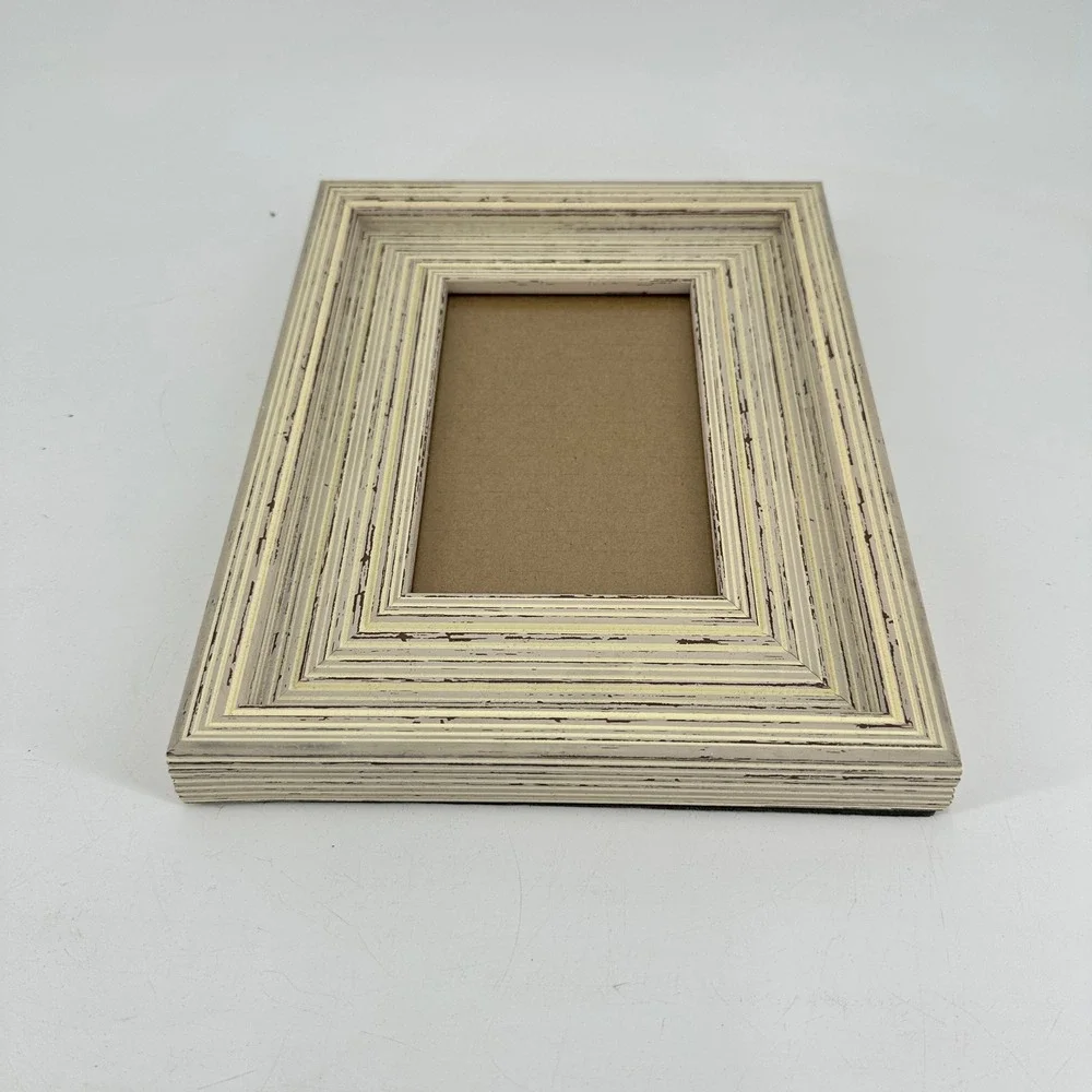 Distressed Cream Ribbed 4x6 Picture Frame Farmhouse Rustic Wall Decor